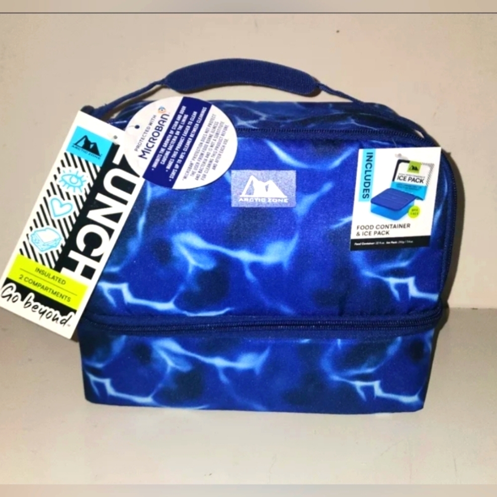 Arctic Zone Insulated 2 Compartment Work School Lunch Box with Container and Ice